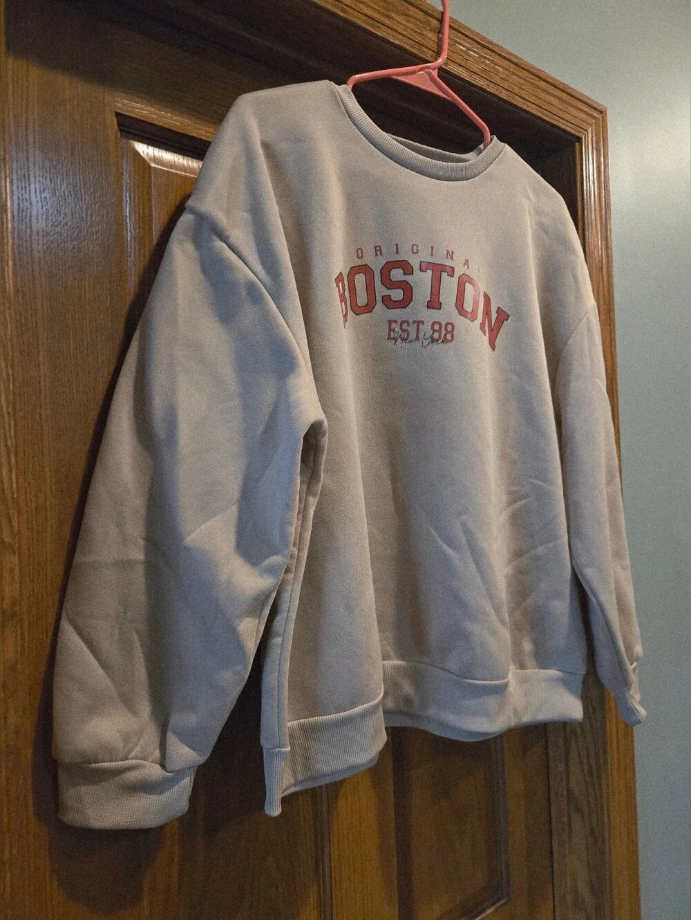 SHEIN Light Tan Sweatshirt with Red Boston Graphic - Picture 10 of 16